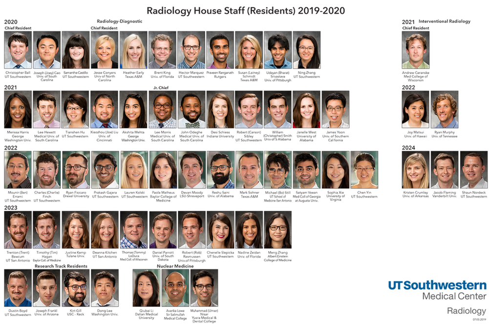 2019-2020 Radiology Residents composite. Names and resident information can be found in the text below.